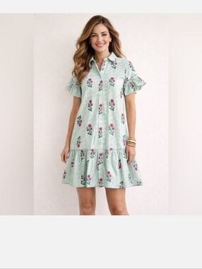 J. Crew Printed ruffle-sleeve mini shirt-dress